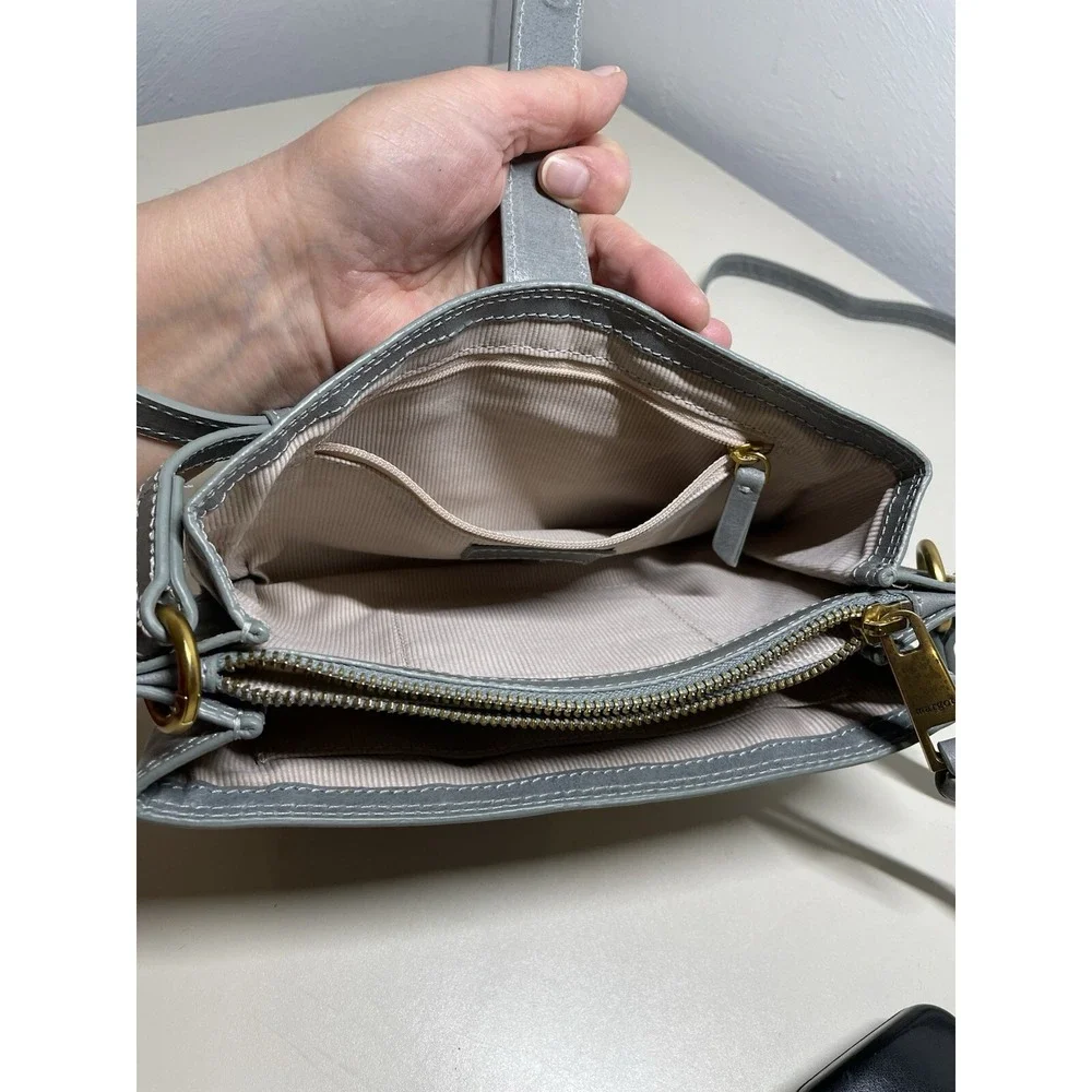 Margot New York Crossbody Gray Blue Leather Bag Convertible Wristlet Small